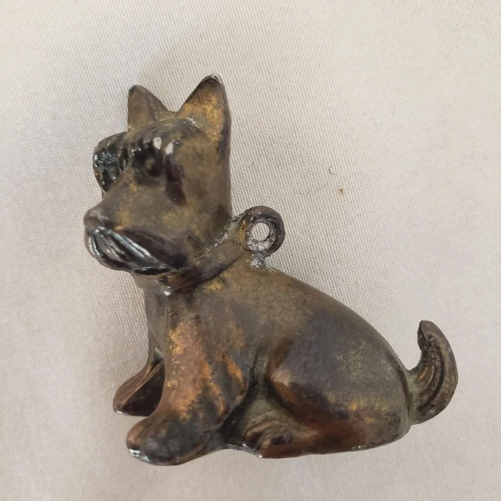 VTG Cast Metal Scottie Terrier Dog Figurine Miniature Charm Pendant, Paperweight
